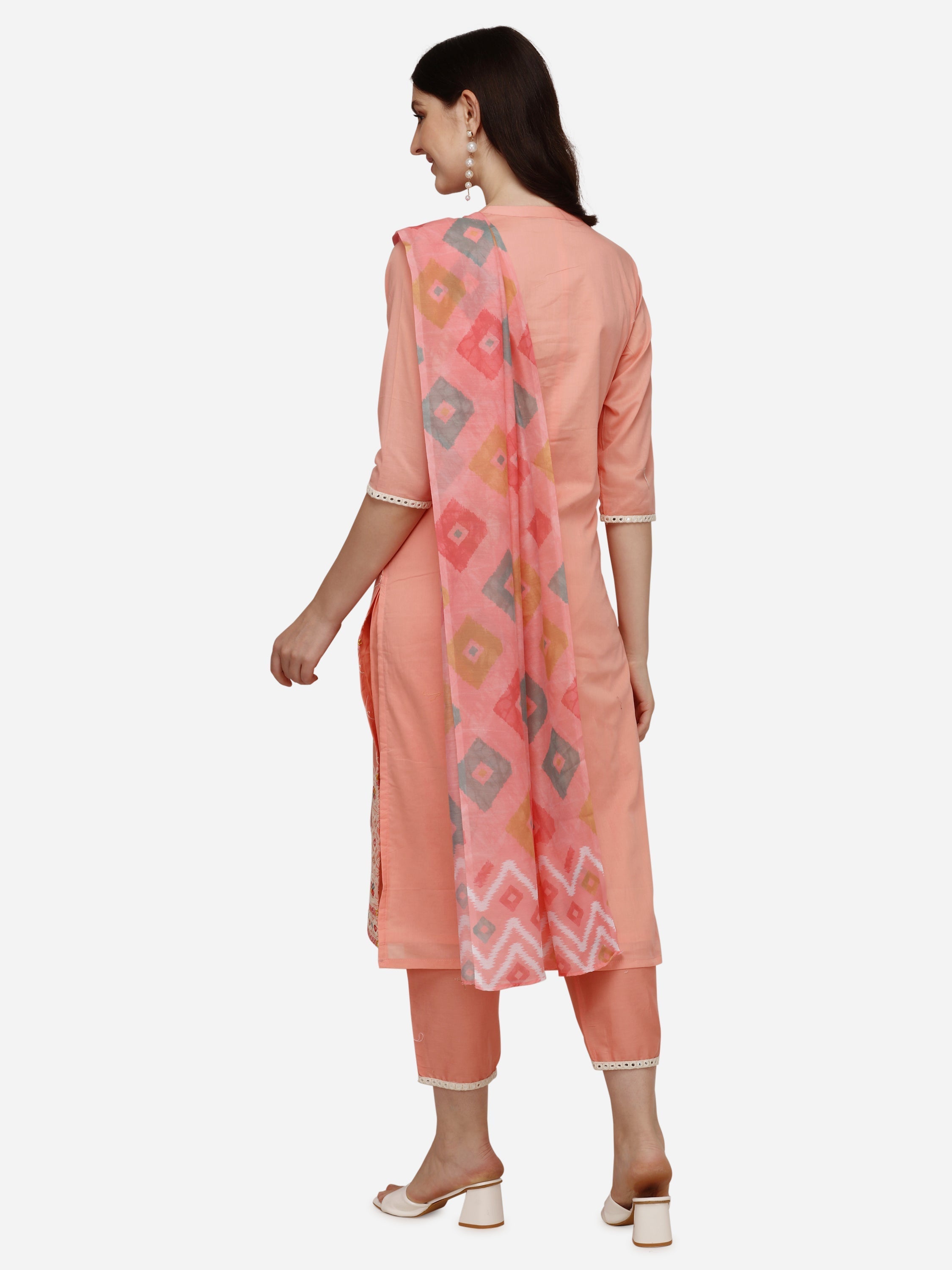 Lucknawi Embroidered Kurta With Pant & Dupatta, Multicolor - Hiral Fashion - Distacart