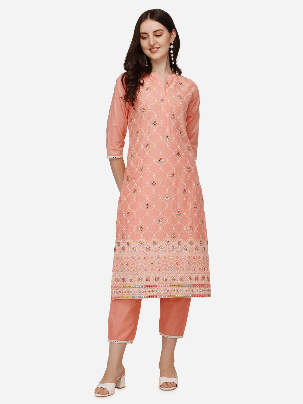 Lucknawi Embroidered Kurta With Pant & Dupatta, Multicolor - Hiral Fashion - Distacart