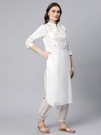 Ahalyaa Women Offwhite Pure Cotton Printed Kurta With Trousers - Distacart