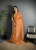 Joban Fashion Orange Banarasi Soft Lichi Silk Checks & Woven Saree - Distacart