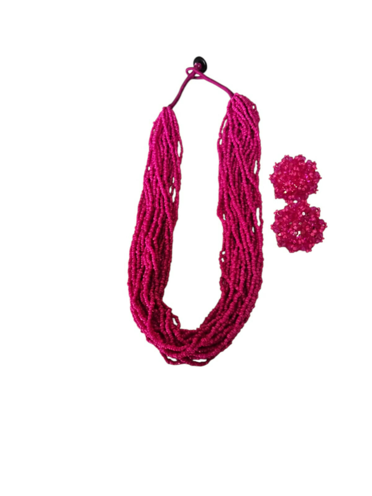 Inhanns Vibrant Handmade 20 Layers Beaded Necklace With Matching Earrings - Pink