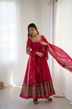 Teeya Creation Rani Color Heavy Georgette Wedding Wear Embroidery Work Long Gown - Distacart