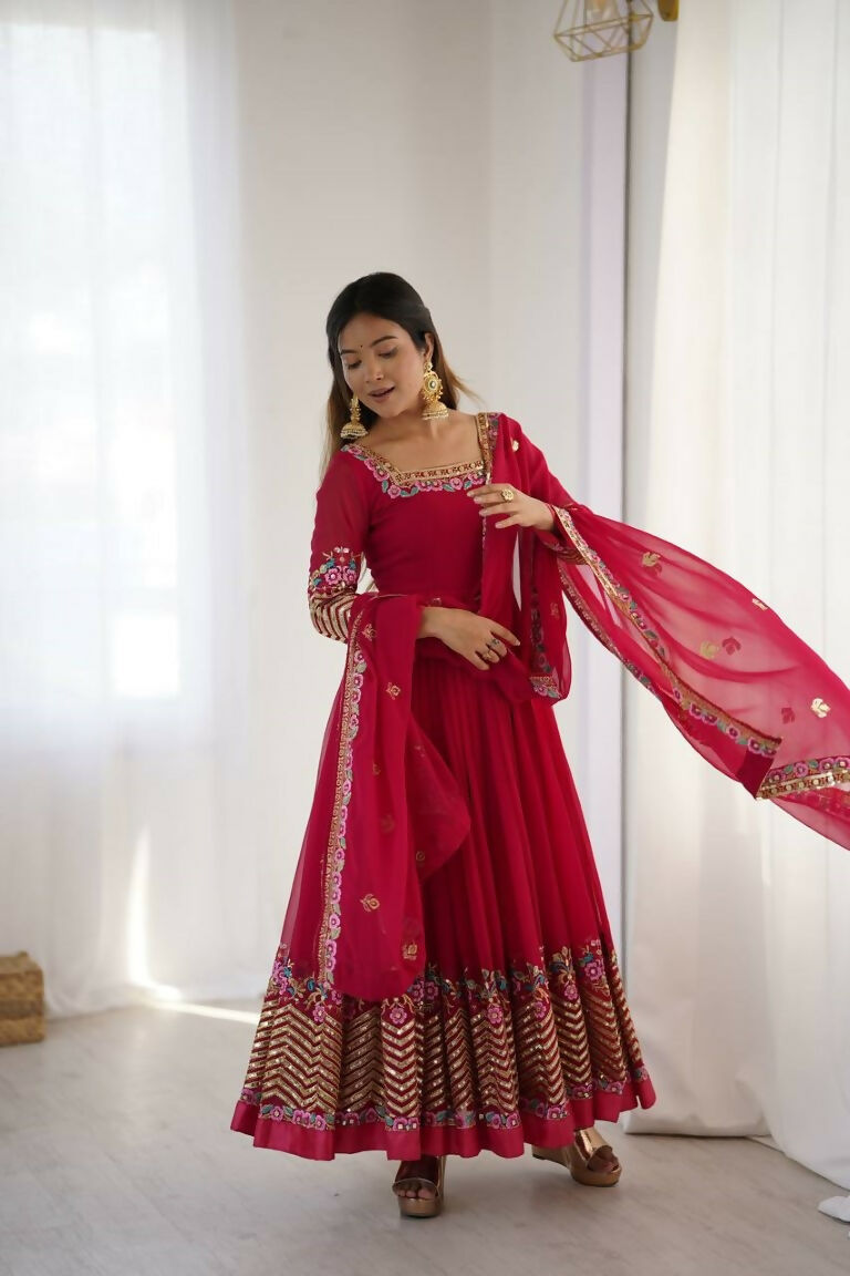 Teeya Creation Rani Color Heavy Georgette Wedding Wear Embroidery Work Long Gown - Distacart