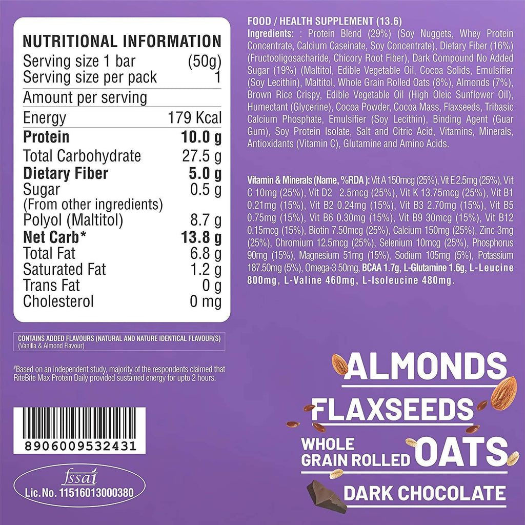 RiteBite Max Protein Daily Choco Almond Bar - Distacart