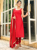 Janasya Maroon Rayon Foil Print Kurta,Bottom & Dupatta