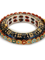 Gold-Plated Blue White Kundan Studded Pearls Beaded Bangle - Ruby Raang - Distacart