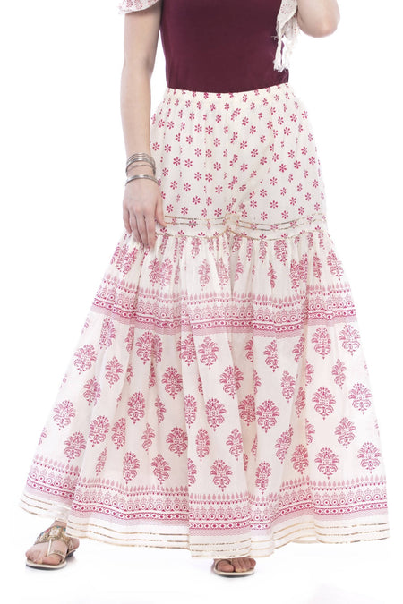 Mominos Fashion Cotton Block Print With Lace Work Off White Maroon Color Prints Palazzo