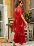 Janasya Maroon Georgette Solid Top Bottom Cape