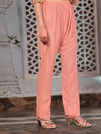 Embroidered Jacquard Silk Kurta With Pant & Jacquard Banarasi Dupatta, Peach - Hiral Fashion - Distacart