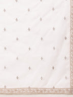 Embroidered Banarasi Jacquard Kurta With Pant & Embroidered Dupatta, Cream - Hiral Fashion - Distacart