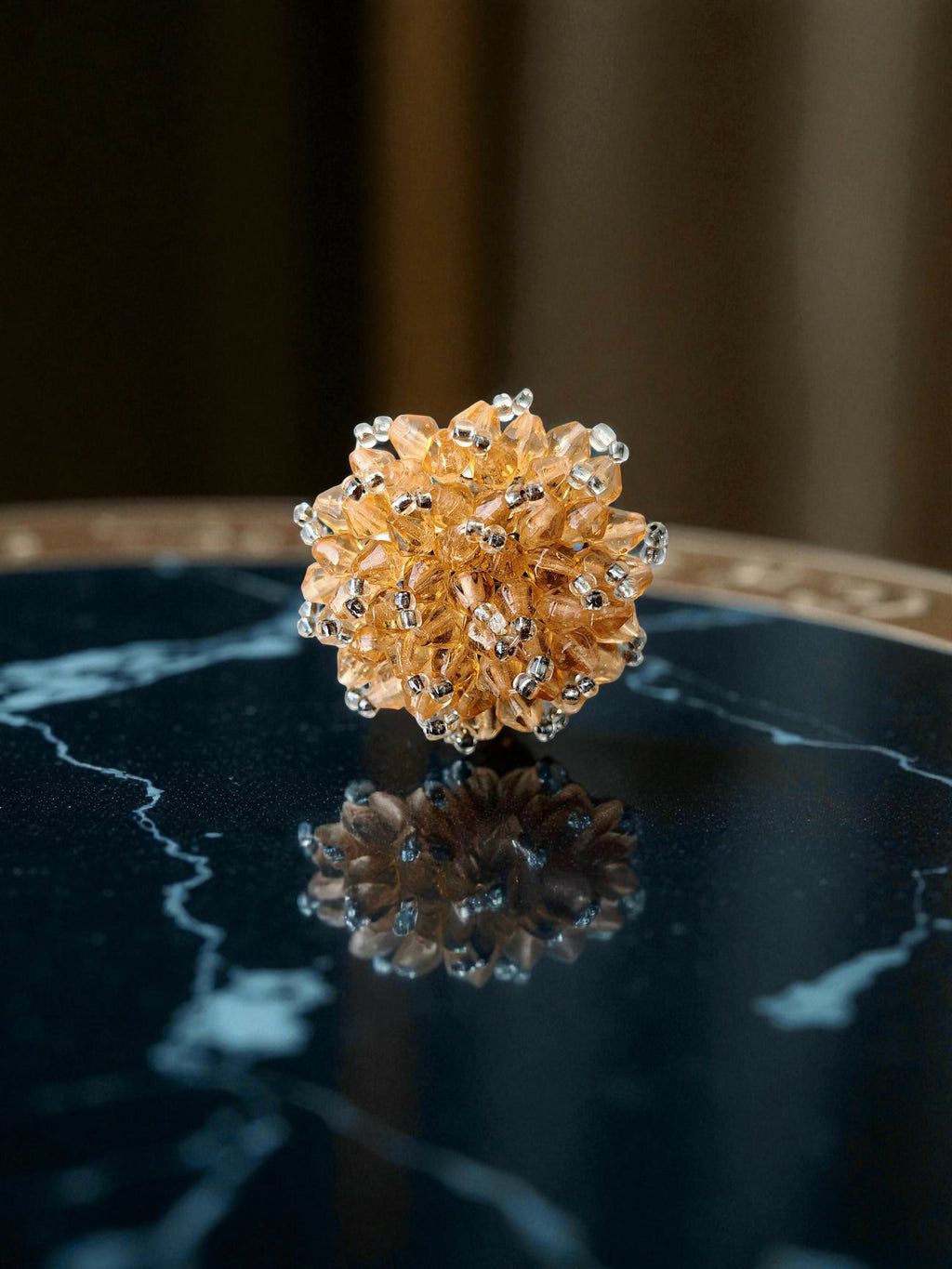 Inhanns Rang-E-Roshan Adjustable Ring – Handmade Crystal Statement Ring - Peach