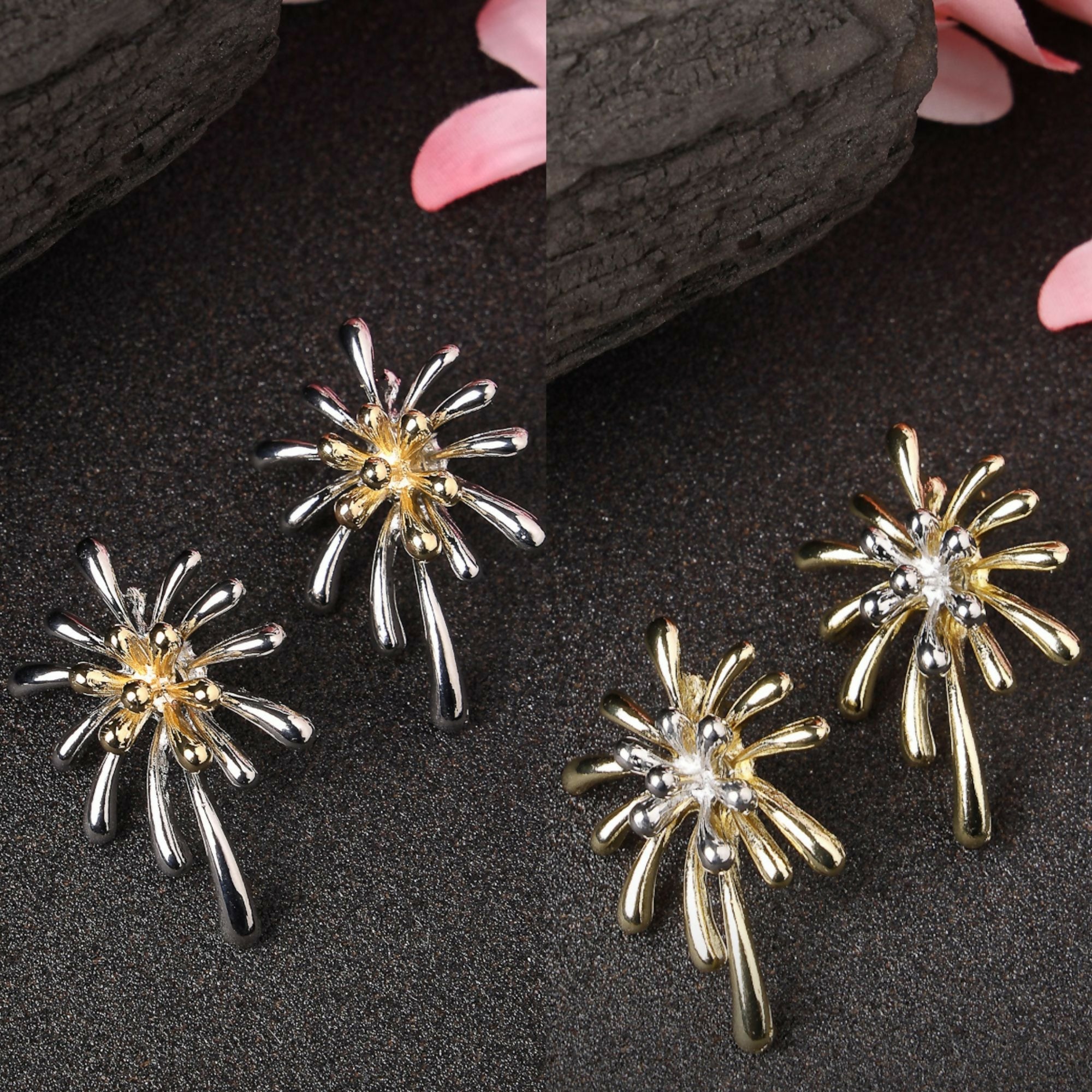 NVR Women's Set of 2 Silver & Gold Brass-Plated Floral Shape Drop Earrings - Distacart