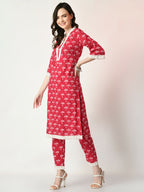 Myshka Women's Pink Printed Kurta With Trousers