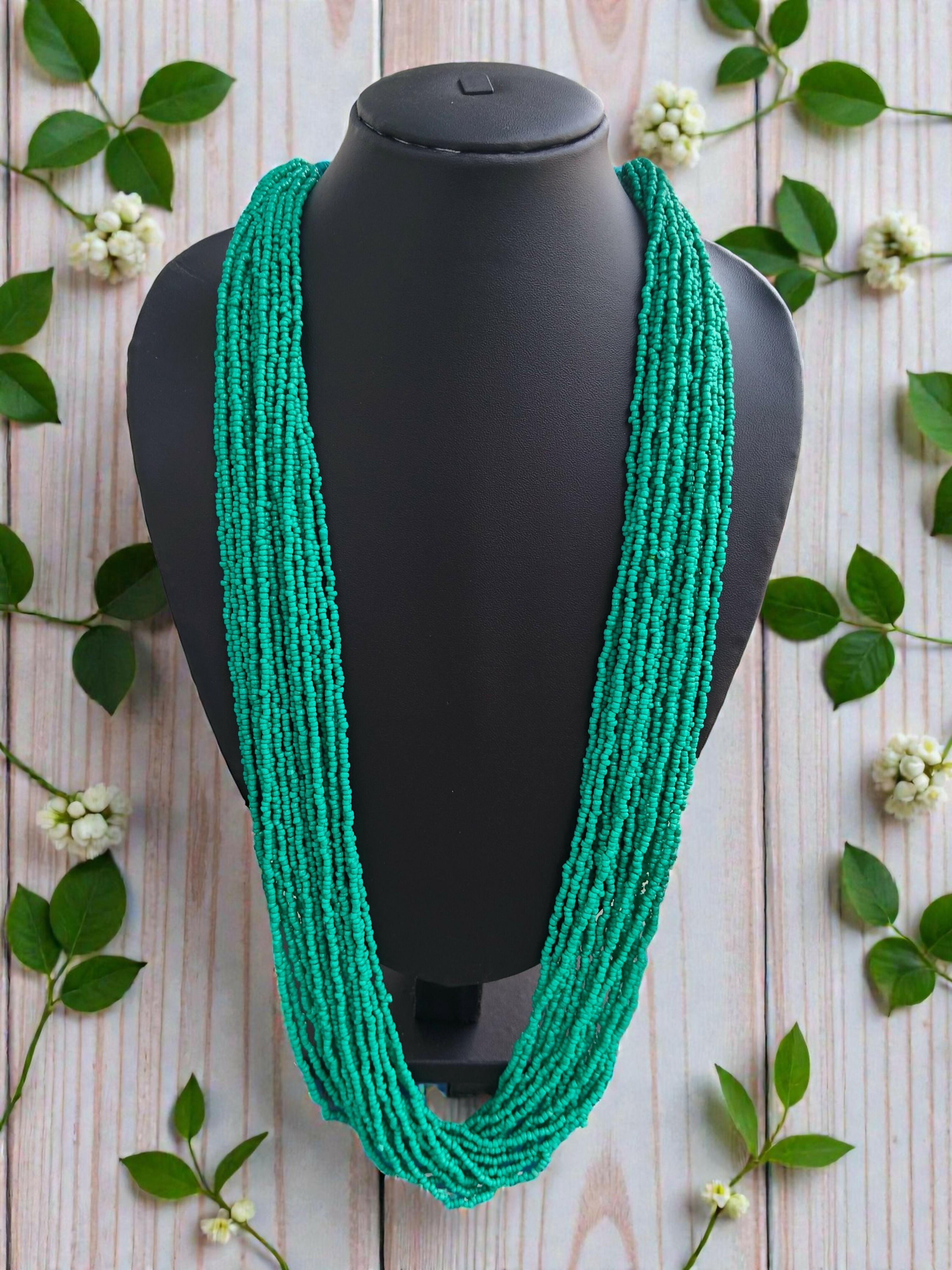 Inhanns Rangsaaz 20-Layer Luxe Long Beaded Only Necklace - Sea Green Only Necklace