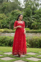 Joban Fashion Red Georgette Sequence Embroidery Work Gown - Distacart