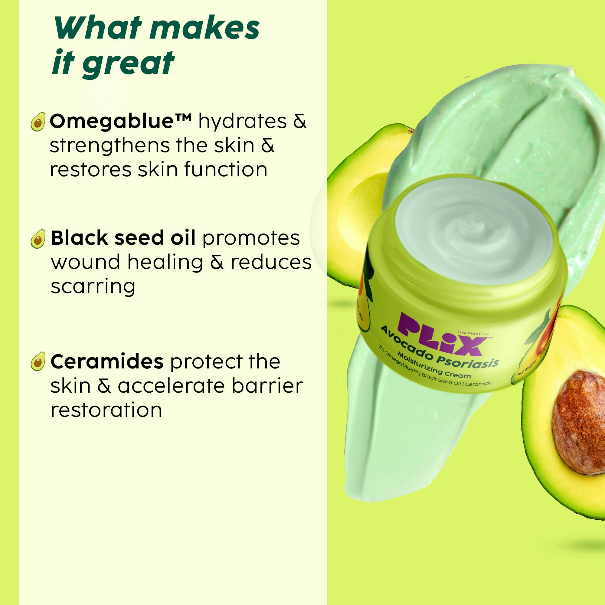 PLIX The Plant Fix Avocado Psoriasis Moisturizing Cream with 2% Omegablue For Dry & Flaky Skin
