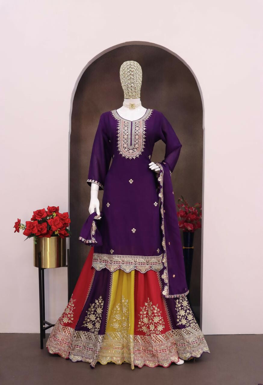 Anaita Violet Heavy Chinon Stitched Suit with Embroidery & Sequence Work - Distacart