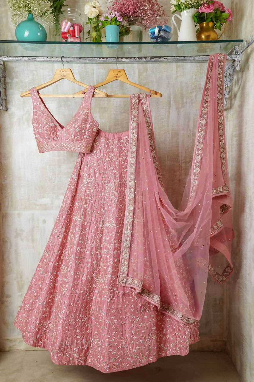 Jyoti Fashion Peach Cording Dori with Zari Thread Sequence Embroidery Malai Satin Silk Lehenga Choli with Dupatta