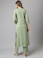 FIORRA Women's Green Cotton A-Line Kurta Set