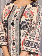 Joban Fashion Women Cream Linen Printed Stitched Kurta Set - Distacart