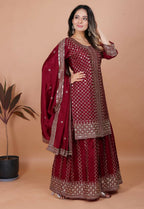 Teeya Creation Maroon Color Chinon Silk Embroidery Work Palazzo Set - Distacart