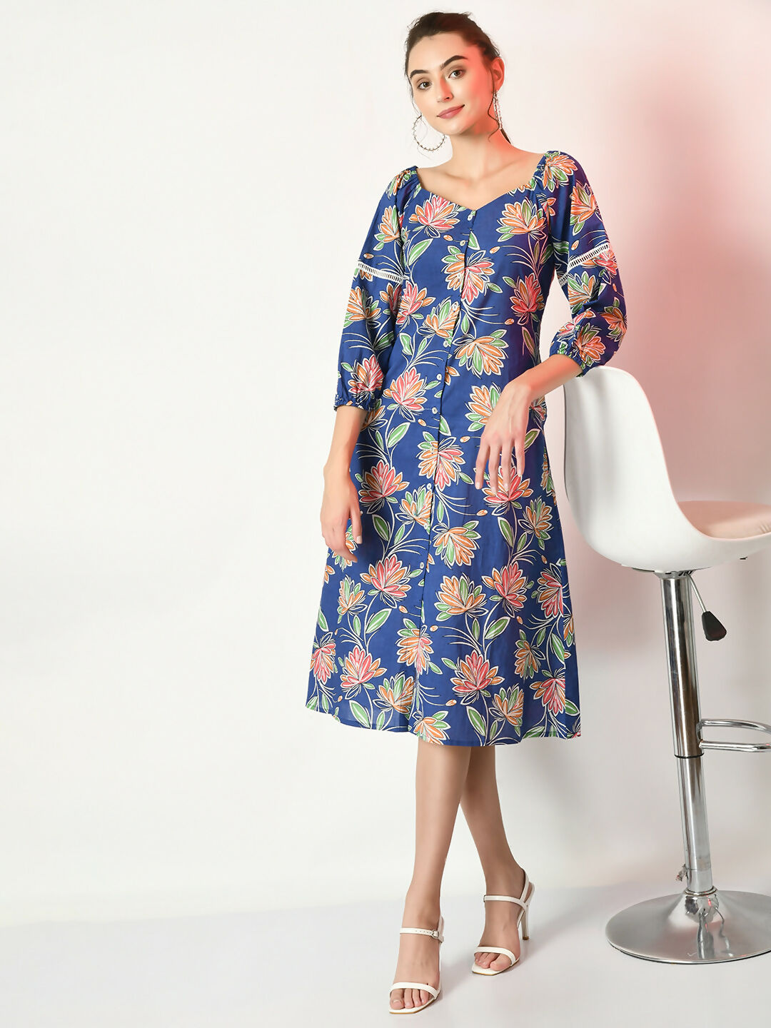 Myshka Women's Blue Printed Dress - Distacart