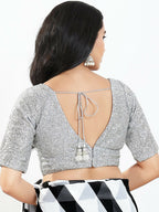 Joban Fashion Silver Silk Padded Blouse With V Neck Elbow Sleeves - Distacart