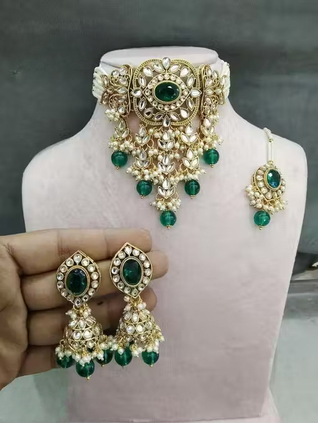 Jewel City Traditional Kundan Beaded Necklace Set for Women Gold-Plated Bridal Choker with Earrings & Tikka Ethnic Indian Jewelry