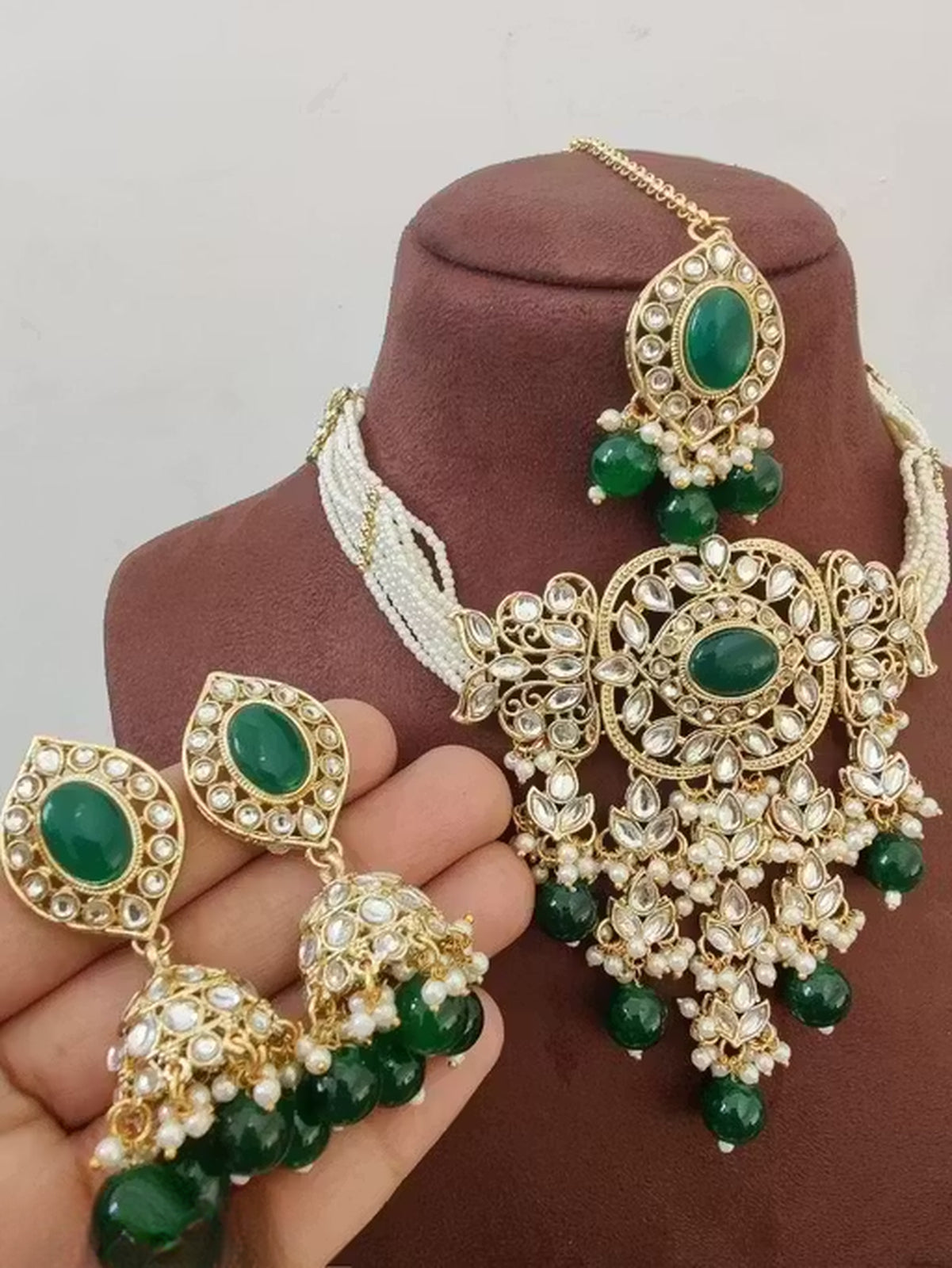 Jewel City Traditional Kundan Beaded Necklace Set for Women Gold-Plated Bridal Choker with Earrings & Tikka Ethnic Indian Jewelry
