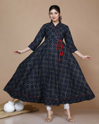Miravan Women's Abstract Print Ankle Length Angrakha Style Kurta