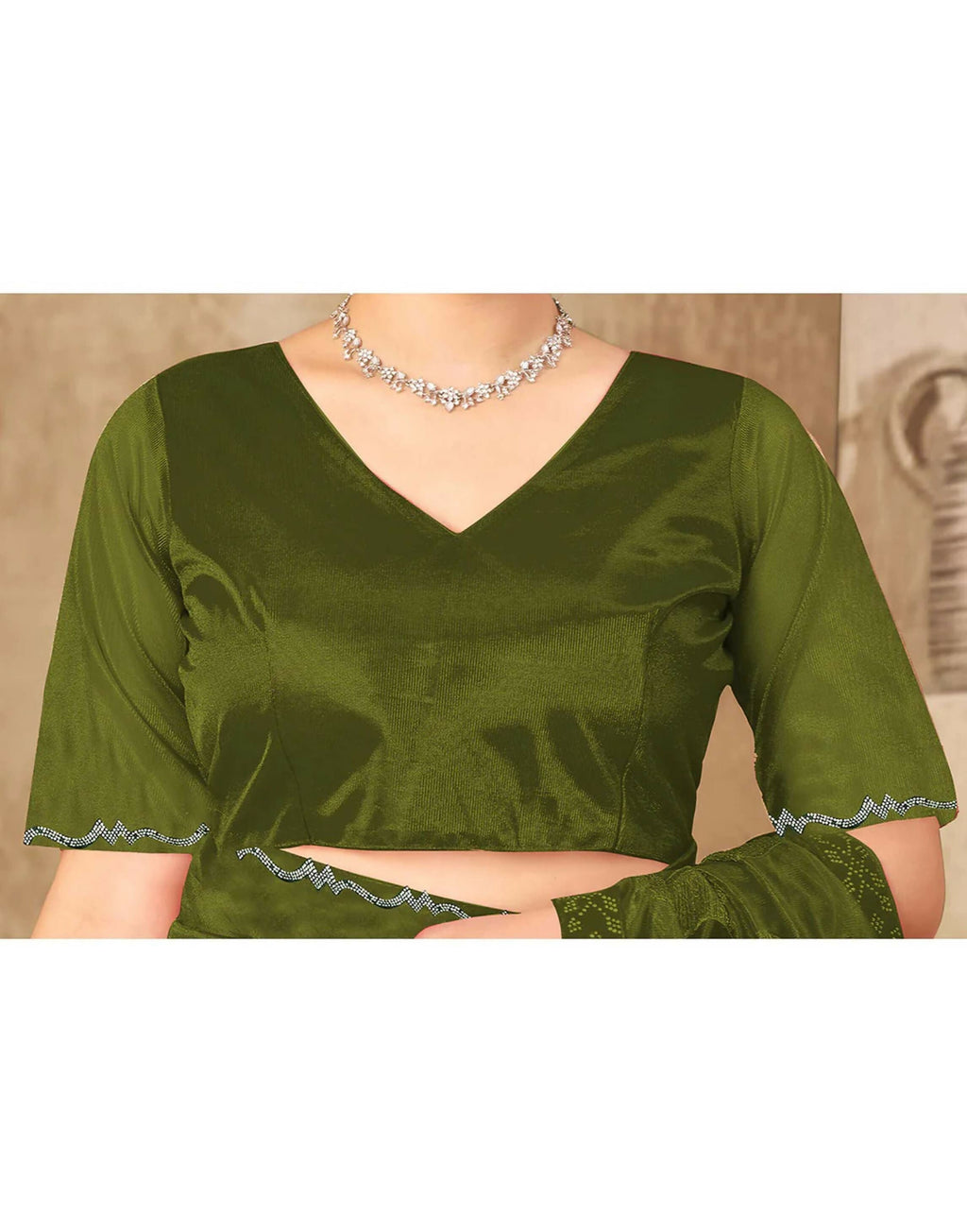 Joban Fashion Olive Green & Golden Silk Blend Embroidery Saree - Distacart