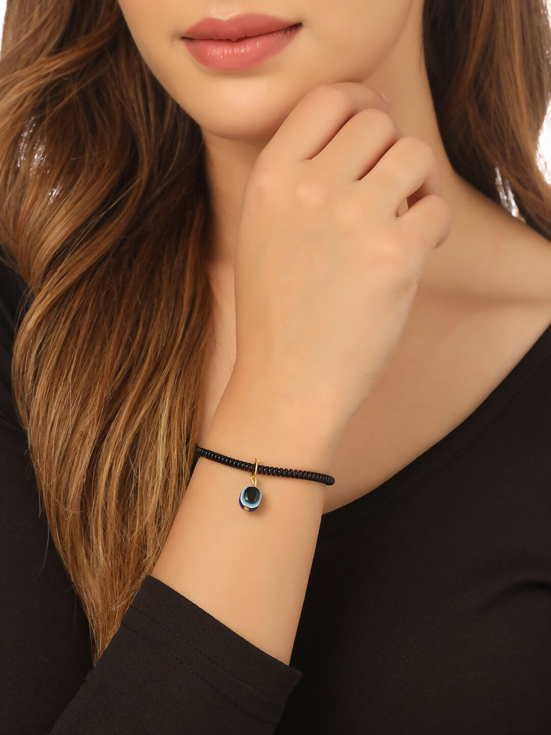 NVR Women Black Evil Eye Adjustable Bracelet - Distacart