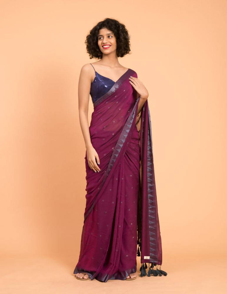Suta Purple Grey Woven Design Saree With Tasseled Pallu - Distacart