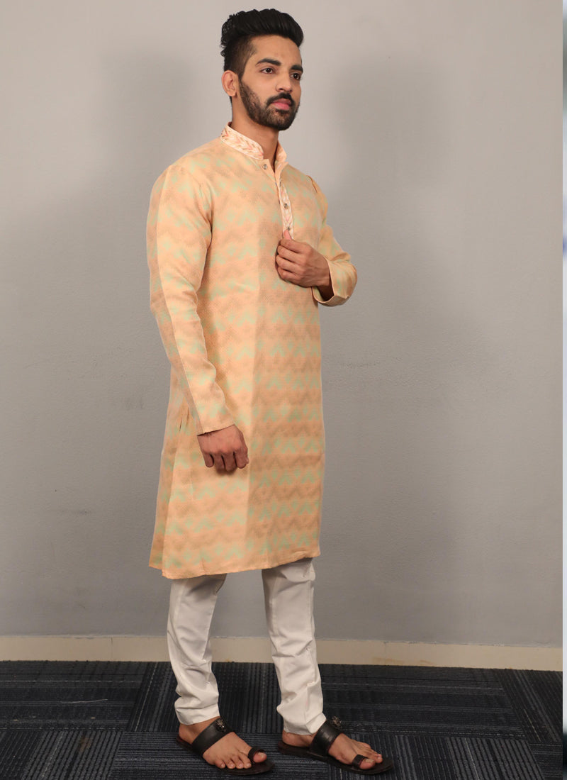 Prazu Fashion Lemon Yellow Soft Silk With Heavy Neck Design Kurta