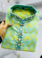 Prazu Fashion Light Green Soft Silk With Heavy Neck Design Kurta