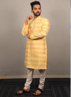 Prazu Fashion Yellow Soft Silk With Heavy Neck Design Kurta