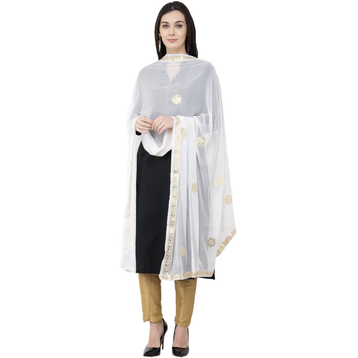 A R SILK Chiffon Gota Patti Fancy Dupatta White Color Dupatta or Chunni