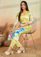 Prazu Fashion Light Yellow Printed Cotton Reyon Kurta Pant Set - Distacart