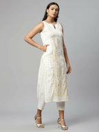 Ahalyaa Womens Off White Pure Cotton Printed Kurta Pant Set - Distacart