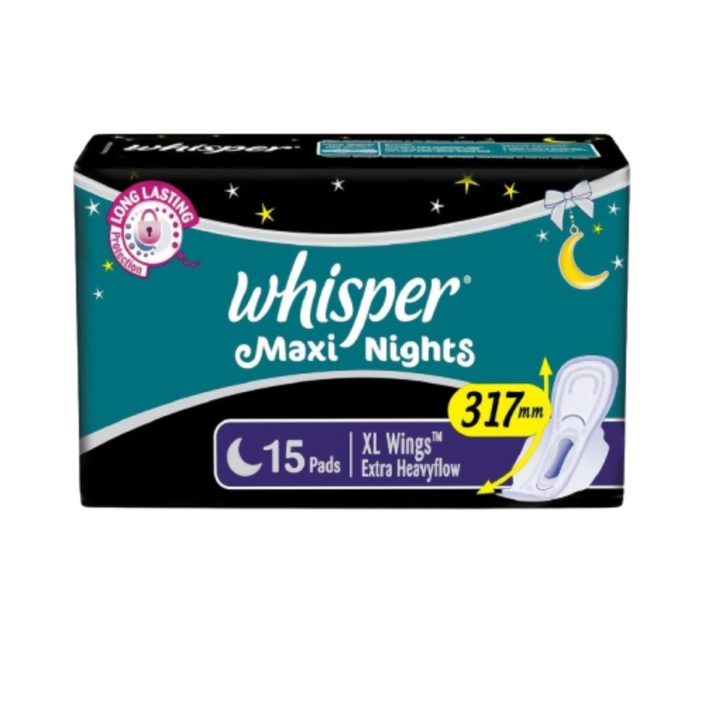 Whisper Maxi Nights Sanitary Pads for Women, XL