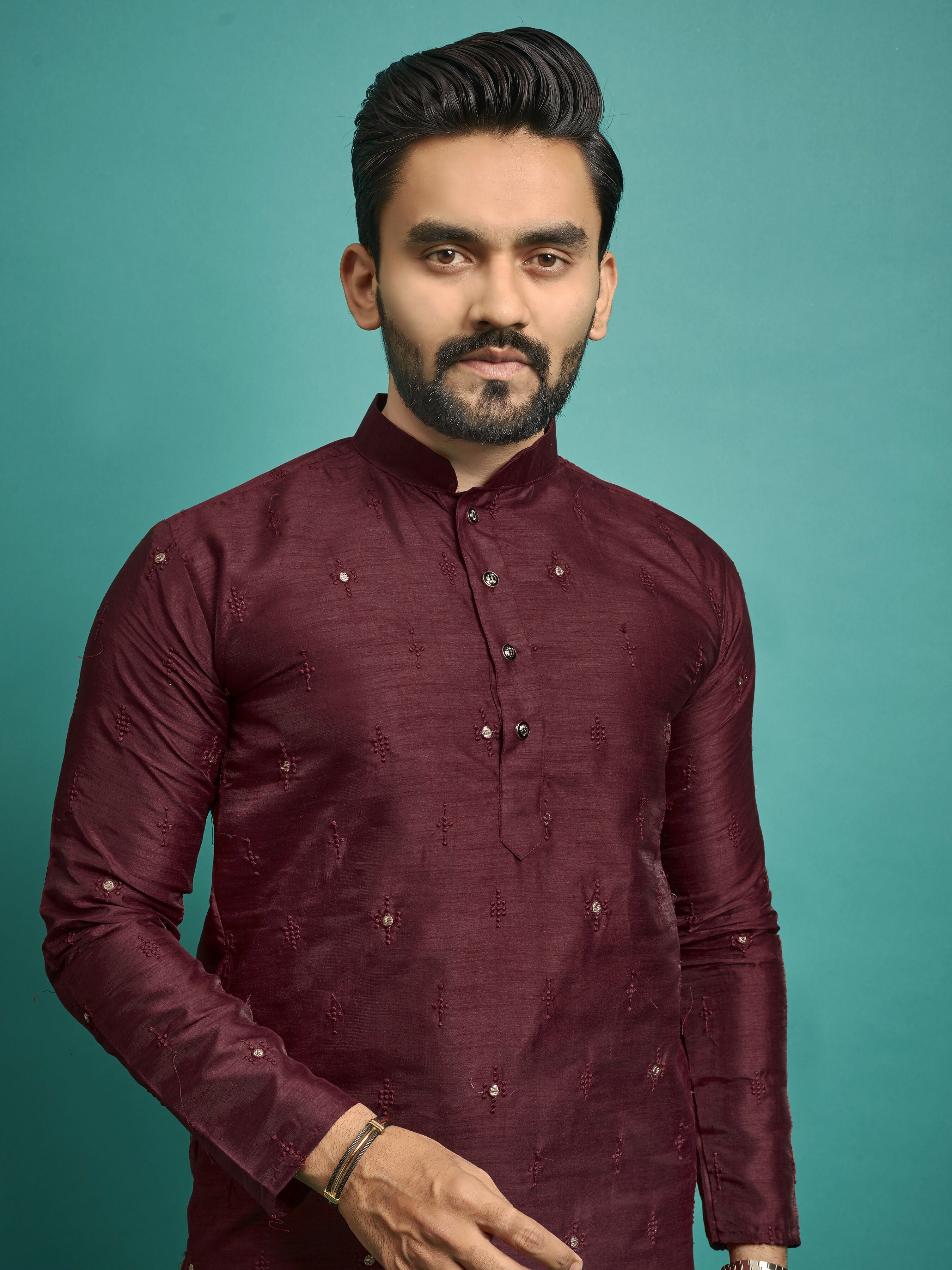 Maroon Color Stitched Men's Kurta for Functions by Infinity Export