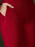 Sangria Round Neck Floral Zari Embroidered Straight Kurta with Trouser and Dupatta - Distacart