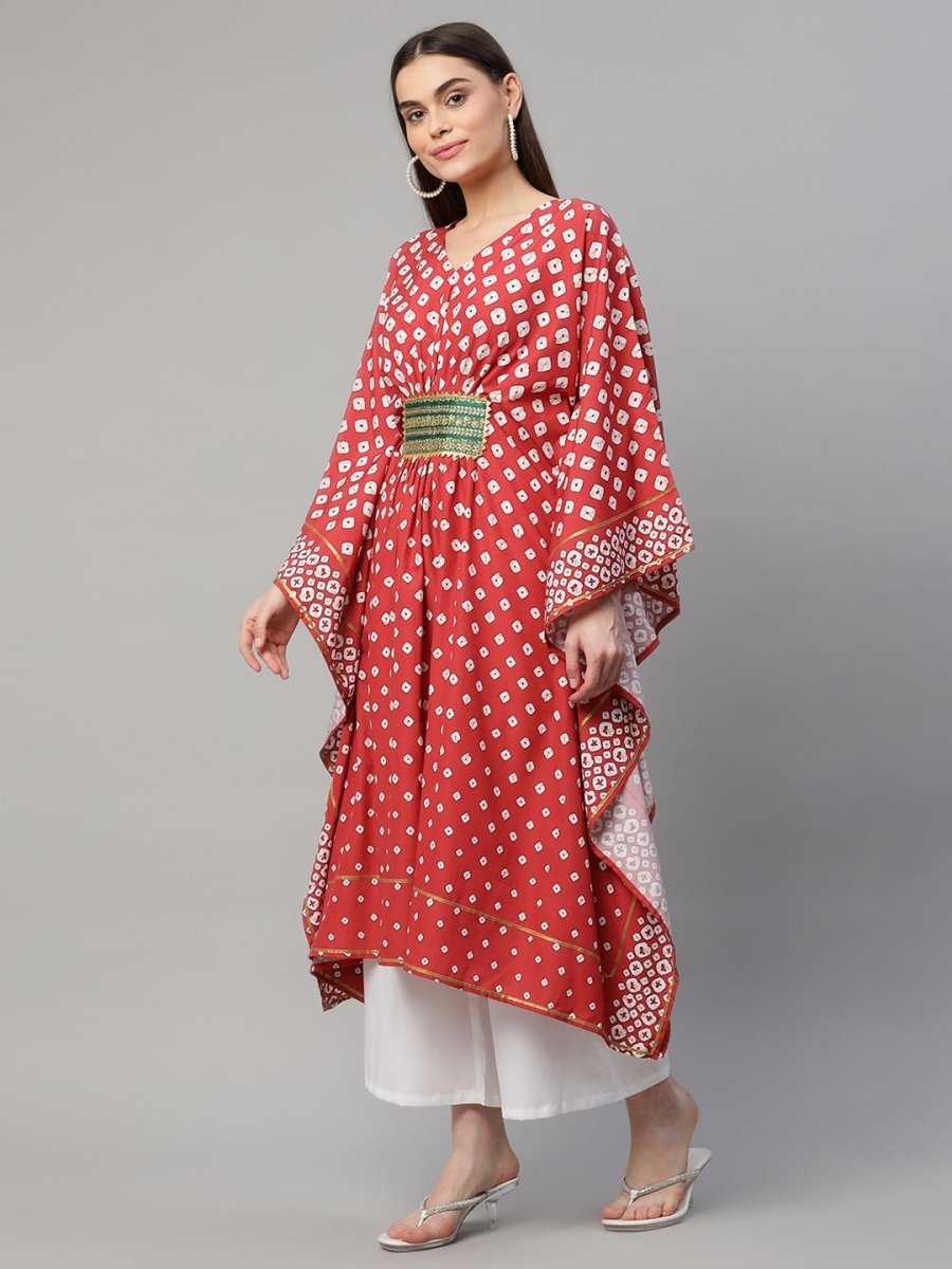 Ahalyaa Women Maroon Crepe Digital Printed Flared Sleeve Kaftan Kurta - Distacart