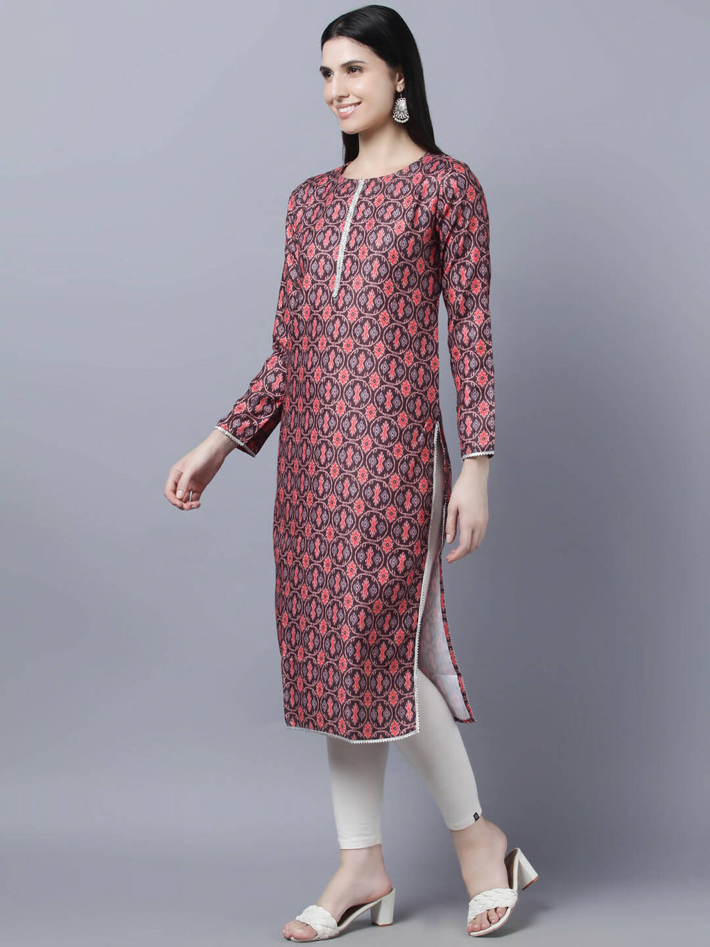 Myshka Women Burgundy Pink Ethnic Motifs Printed Kurta - Distacart