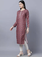 Myshka Women Burgundy Pink Ethnic Motifs Printed Kurta - Distacart