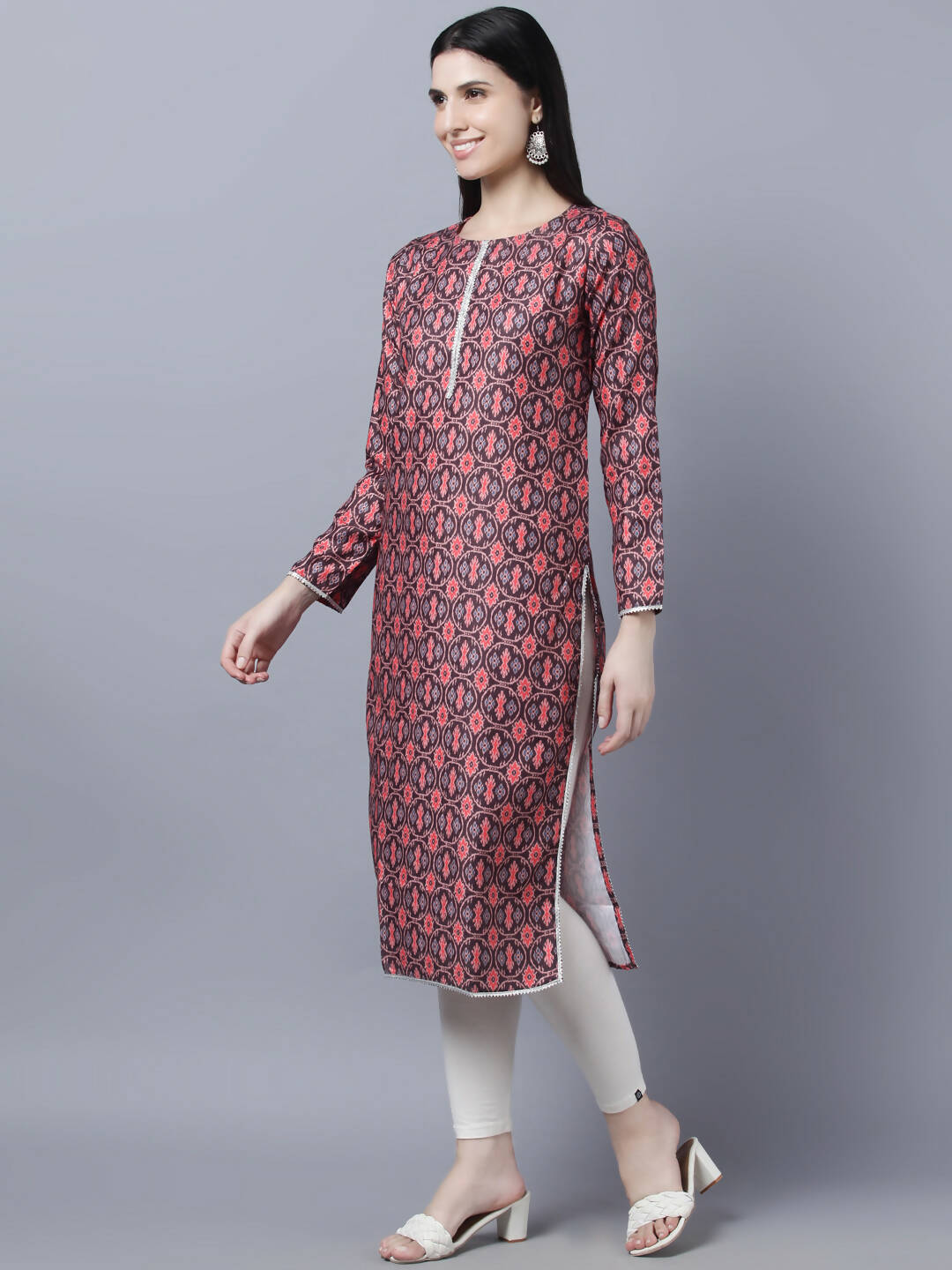 Myshka Women Burgundy Pink Ethnic Motifs Printed Kurta - Distacart
