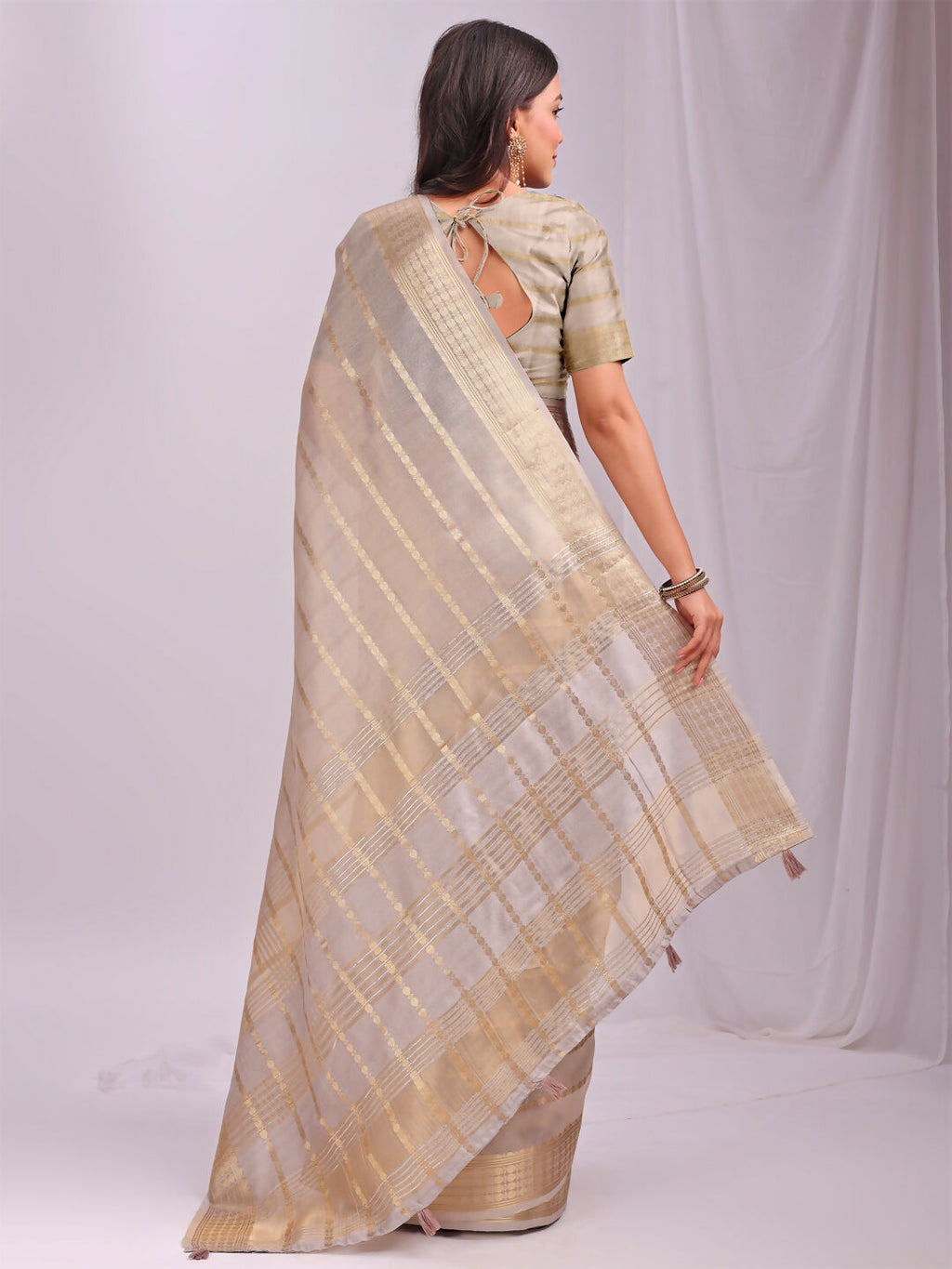 Shree Shyam Fashion Organza Cream Saree - Distacart