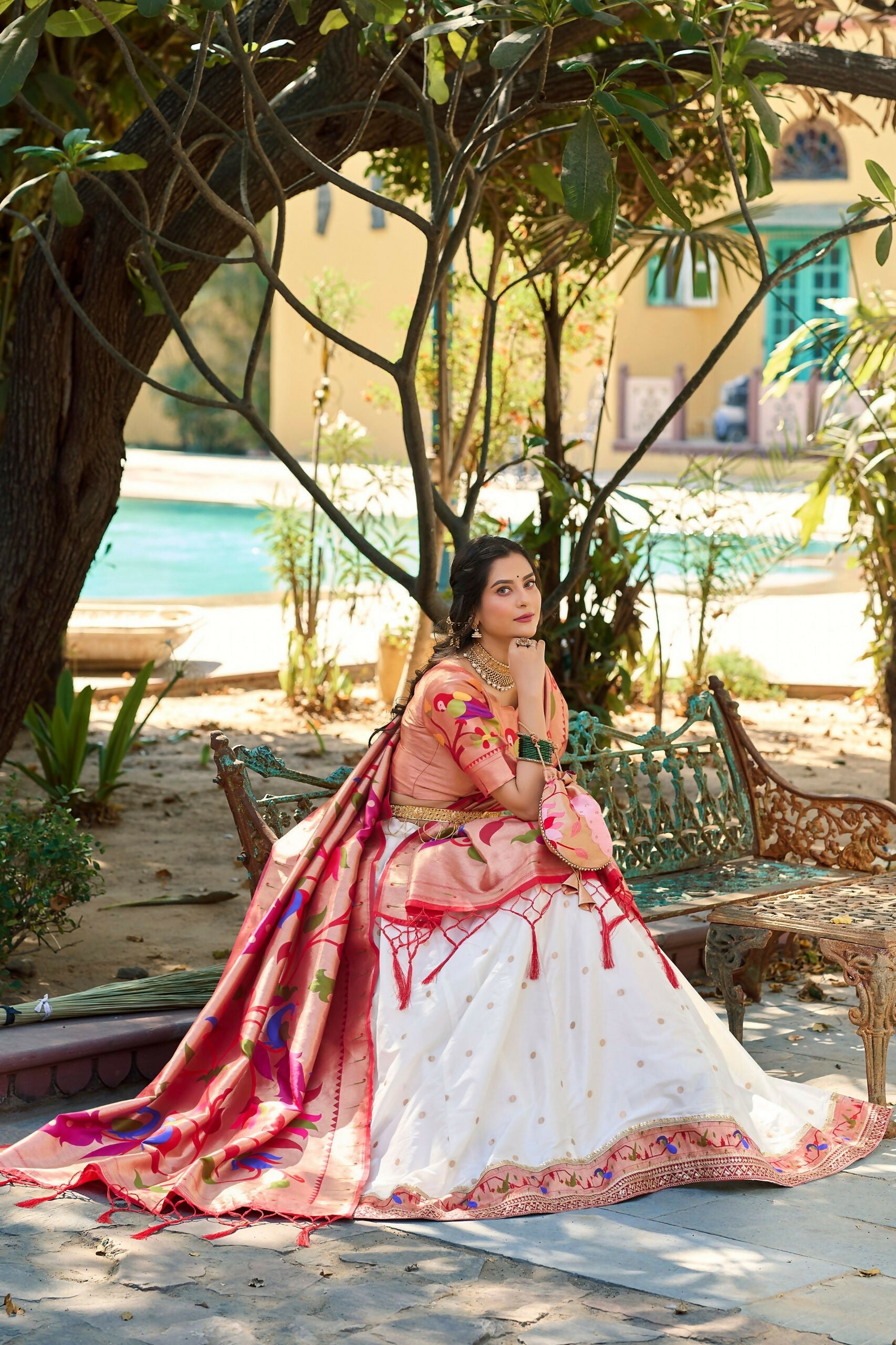 Vastranavya Perfect Classic And Contemporary Fashion Paithani Lehenga Choli - White