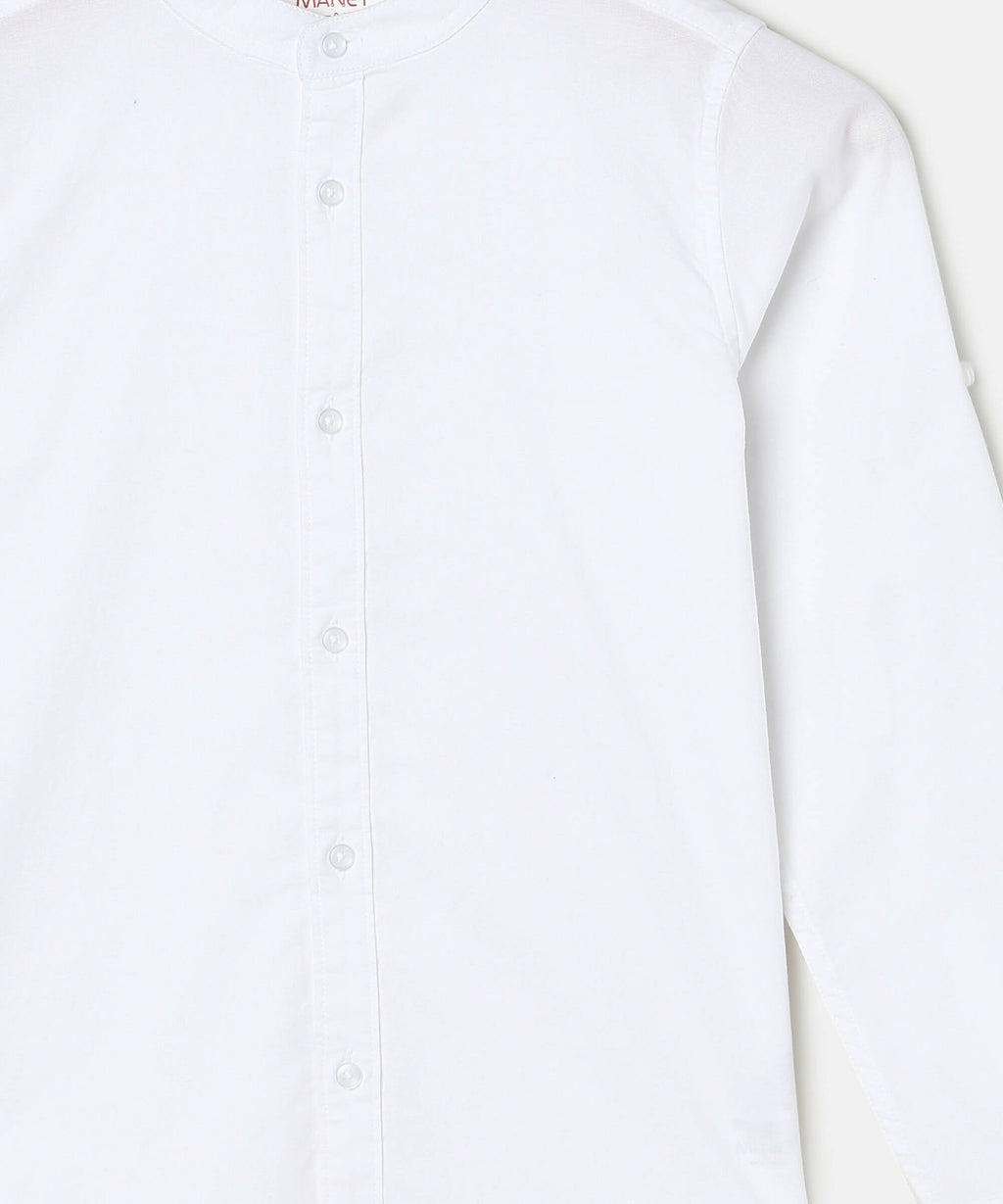 Manet Boys Mandarin Collar Full Sleeves Melange Shirt - White