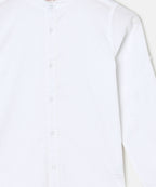 Manet Boys Mandarin Collar Full Sleeves Melange Shirt - White
